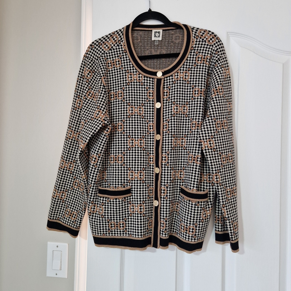 Anne Klein Black and Tan Cardigan